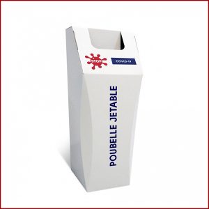 Cette poubelle en carton recyclé peut être jetée sans être vidée. Elle est fabriquée à partir de carton recyclé. Visuel spécifique COVID-19.